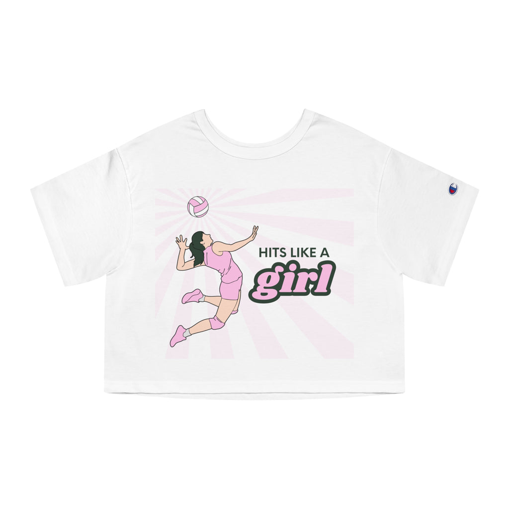 Hits Like a Girl Black Hair Champion Cropped T-Shirt