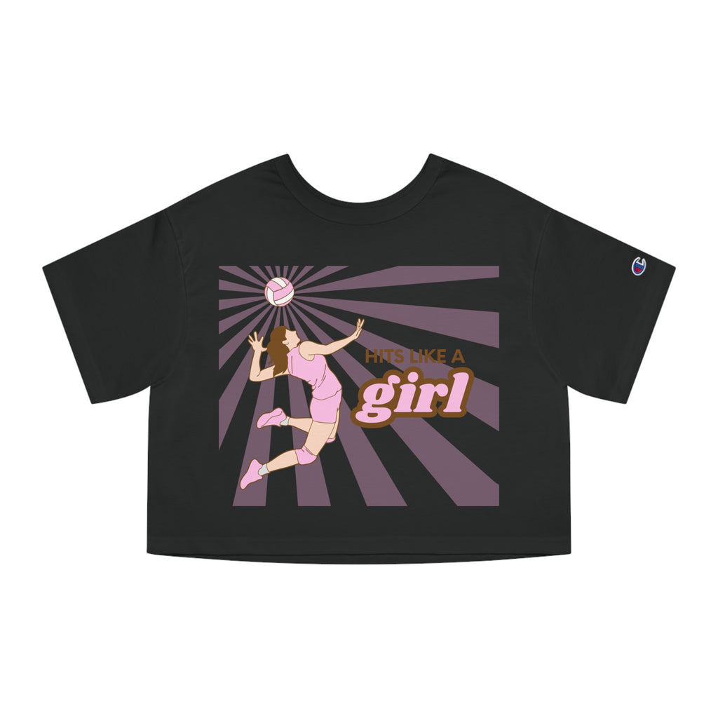 Hits Like a Girl Brown Hair Champion Cropped T-Shirt