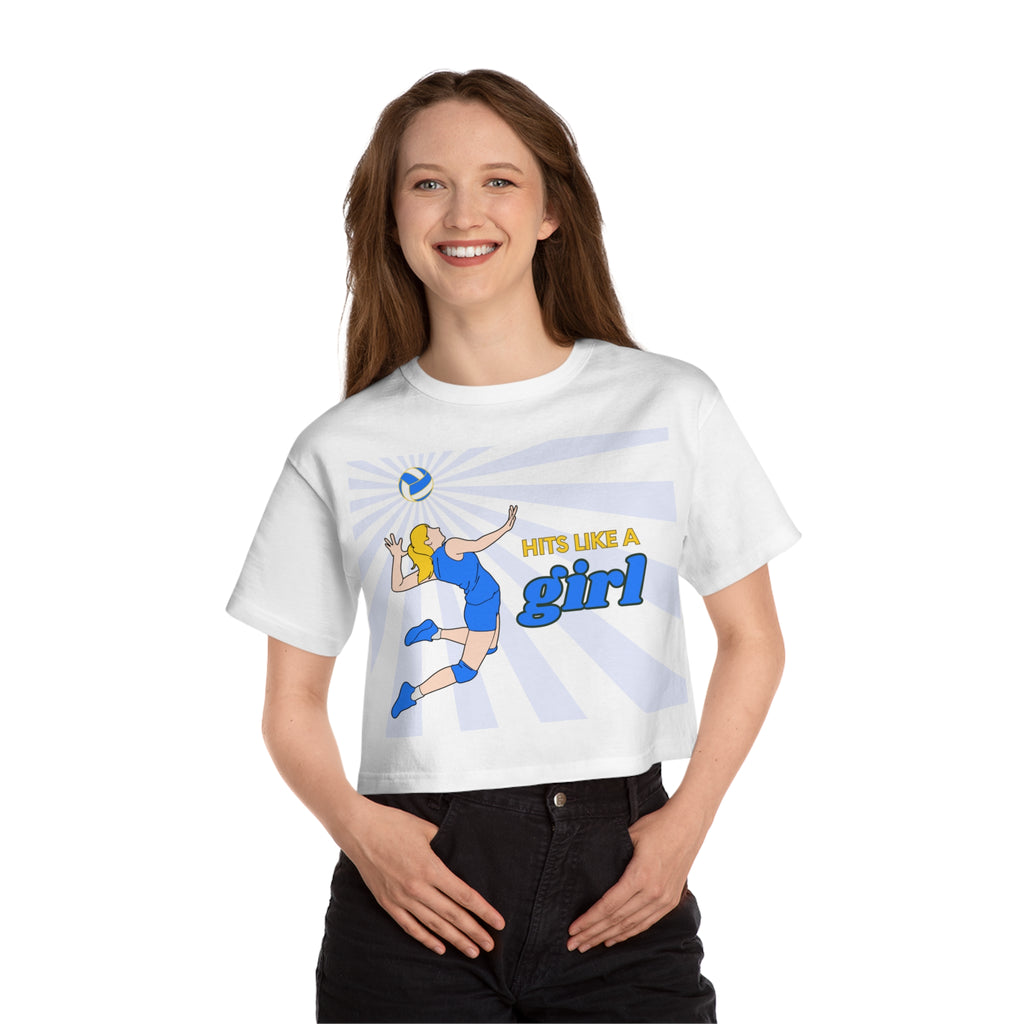 Hits Like a Girl Yellow Hair Champion Cropped T-Shirt