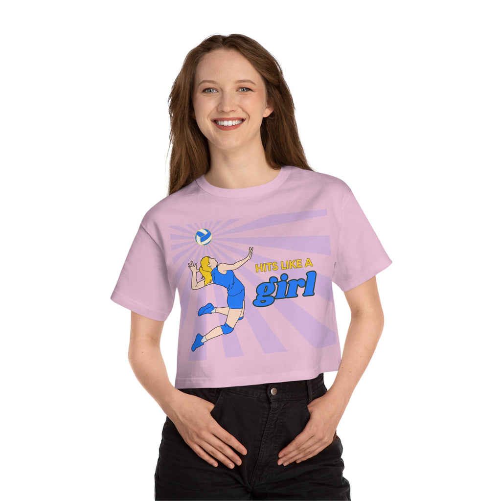 Hits Like a Girl Yellow Hair Champion Cropped T-Shirt