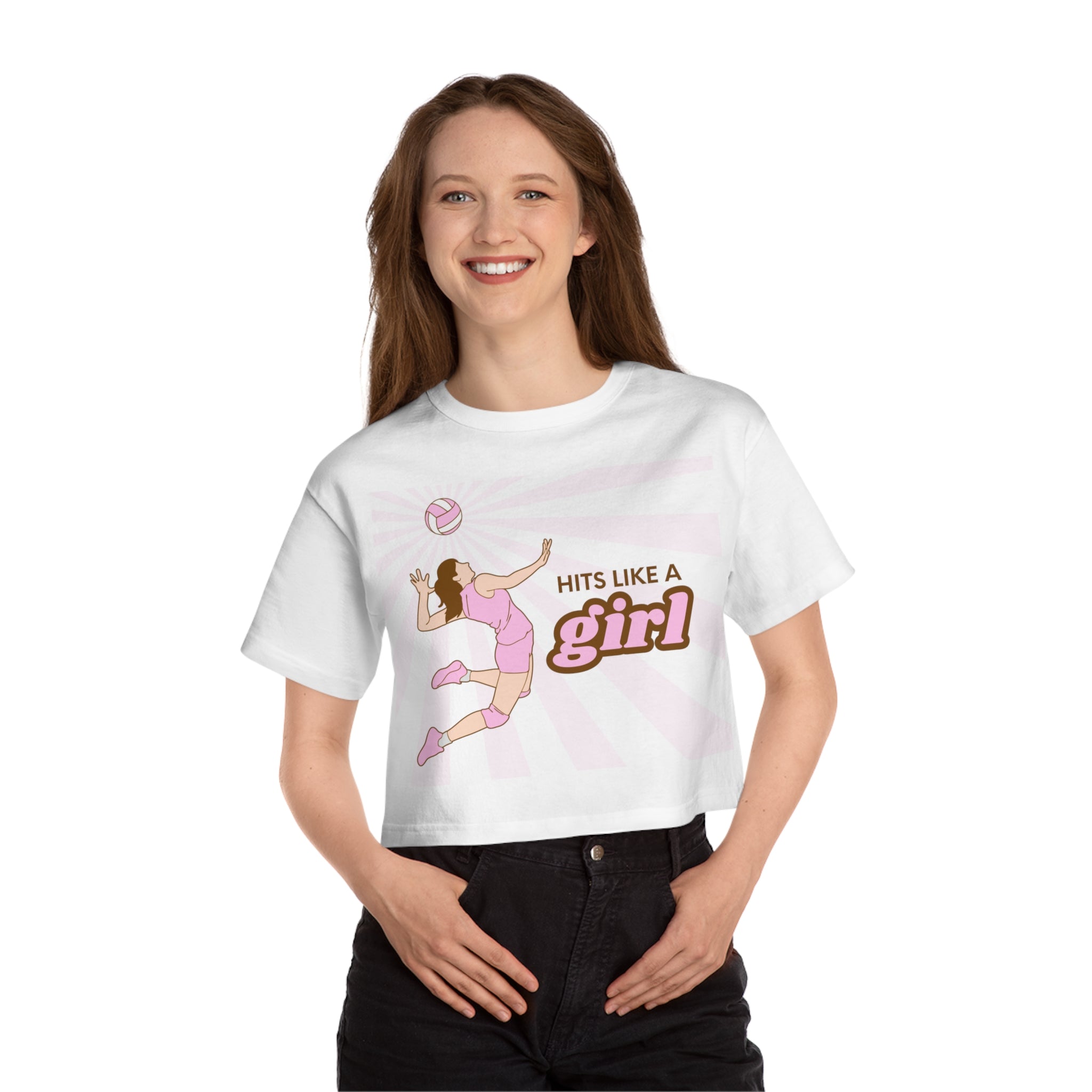 Hits Like a Girl Brown Hair Champion Women's Heritage Cropped T-Shirt (3 Colors)