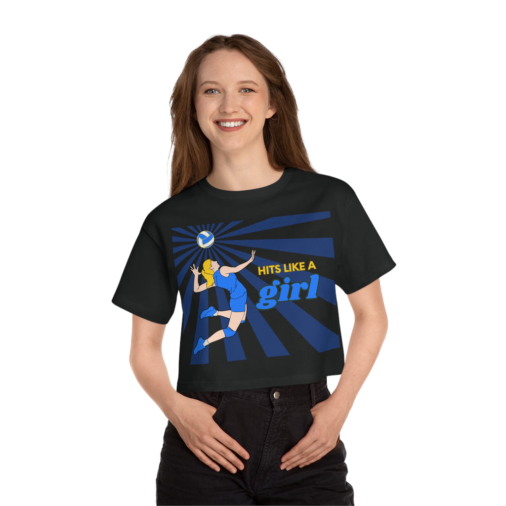 Hits Like a Girl Yellow Hair Champion Cropped T-Shirt