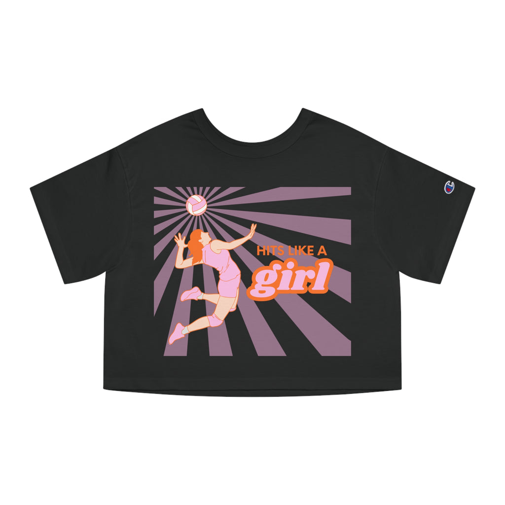 Hits Like a Girl - Orange | Champion Women's Heritage Cropped T-Shirt | 3 Shirt Color Options