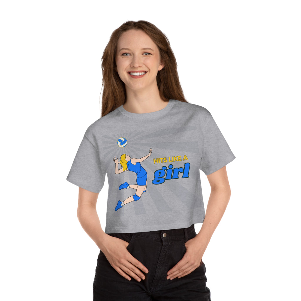 Hits Like a Girl Yellow Hair Champion Cropped T-Shirt