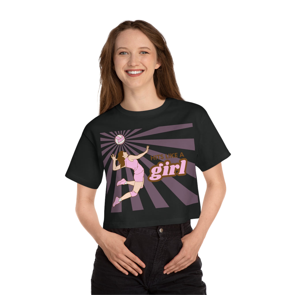 Hits Like a Girl Brown Hair Champion Cropped T-Shirt