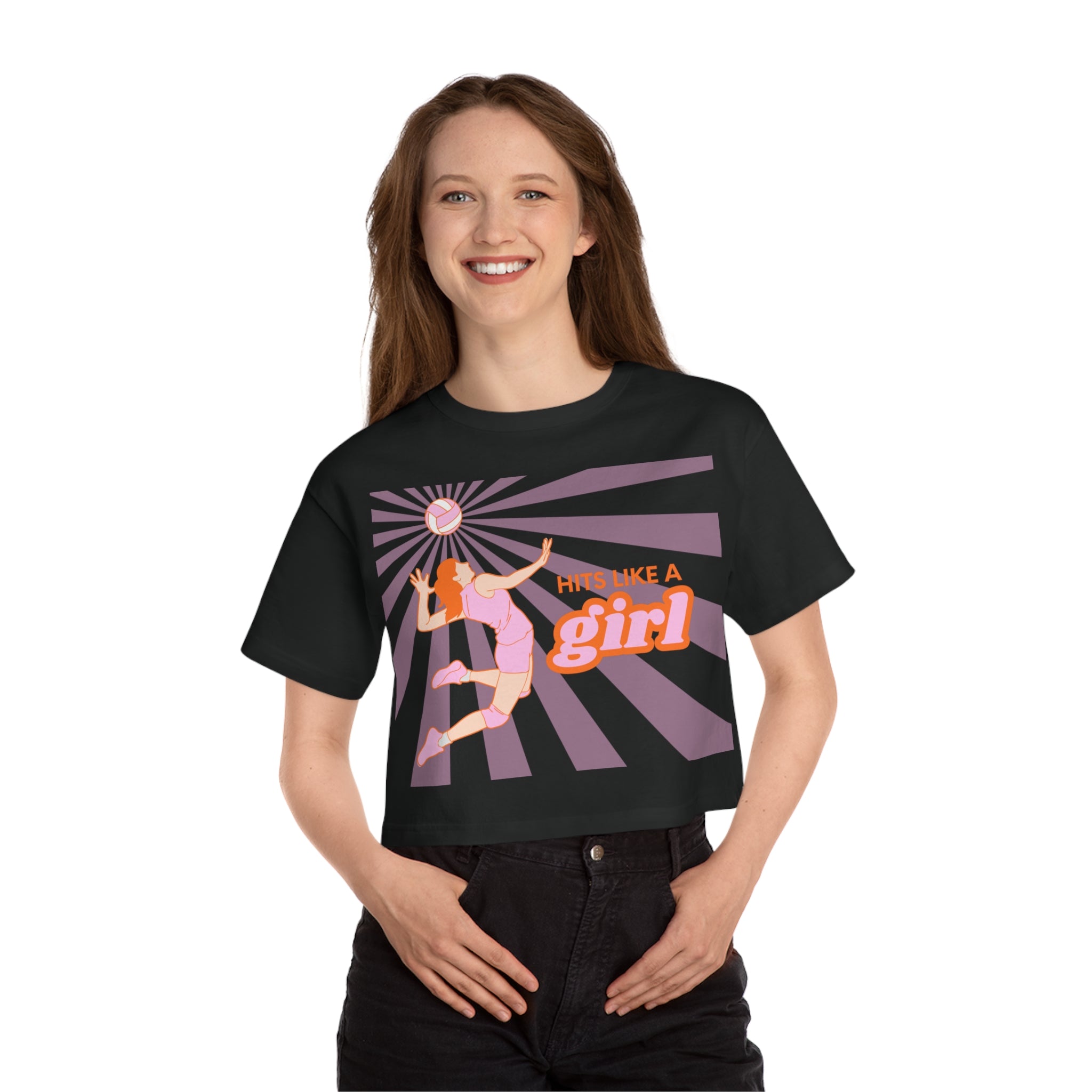 Hits Like a Girl - Orange | Champion Women's Heritage Cropped T-Shirt | 3 Shirt Color Options