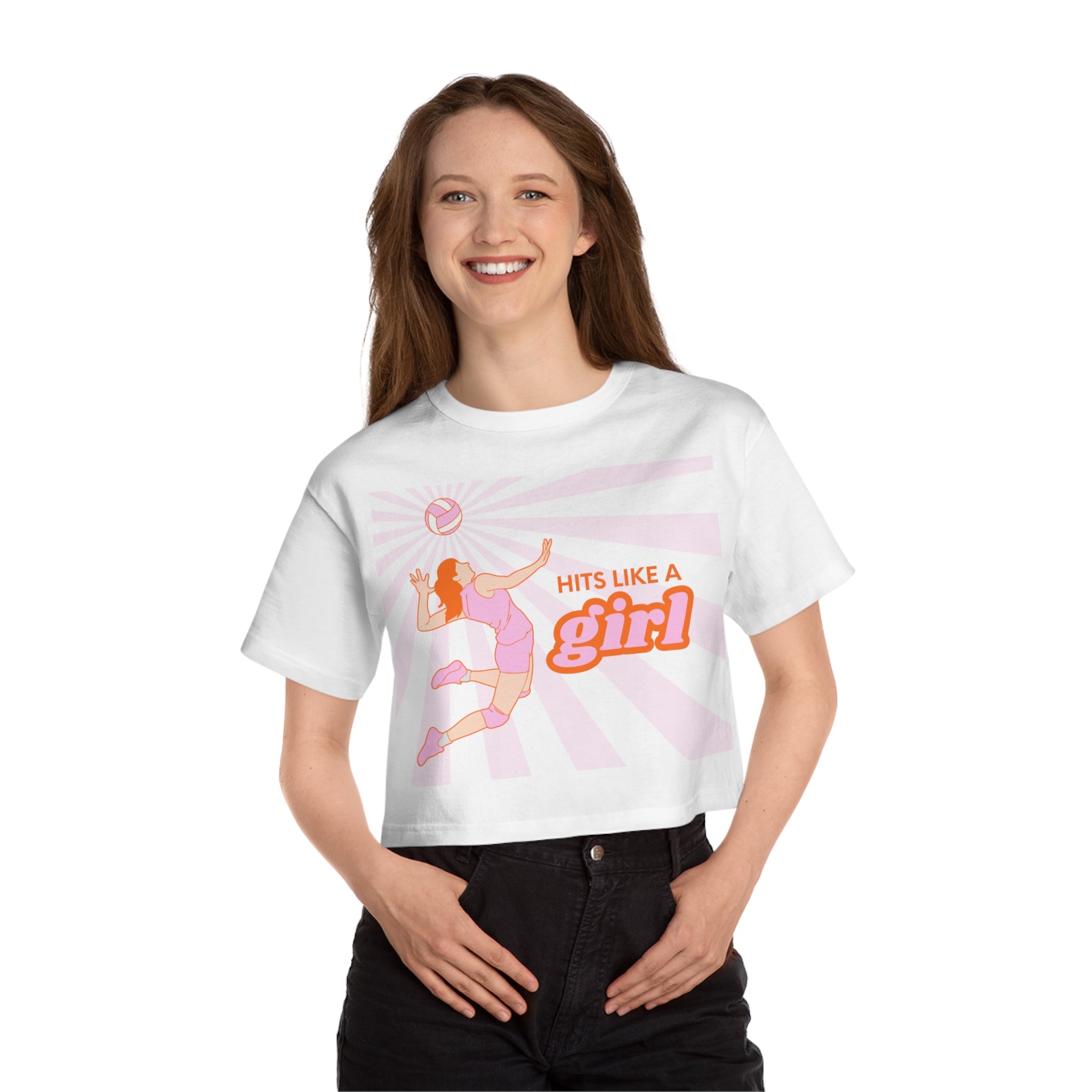 Hits Like a Girl - Orange | Champion Women's Heritage Cropped T-Shirt | 3 Shirt Color Options