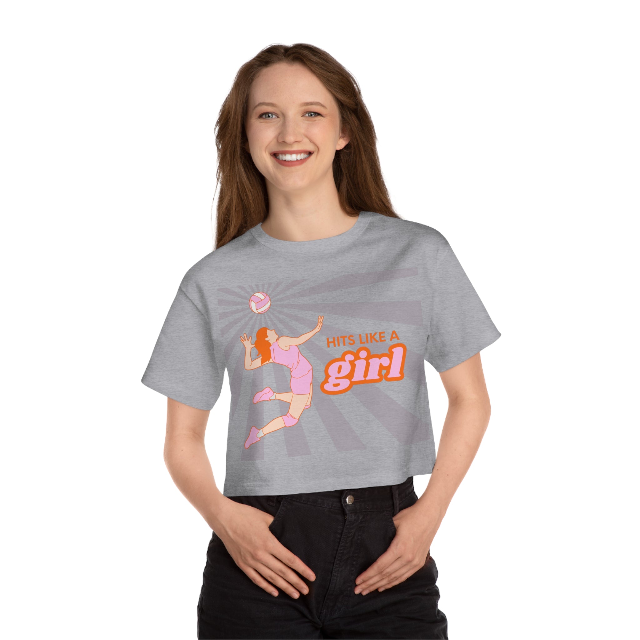 Hits Like a Girl - Orange | Champion Women's Heritage Cropped T-Shirt | 3 Shirt Color Options